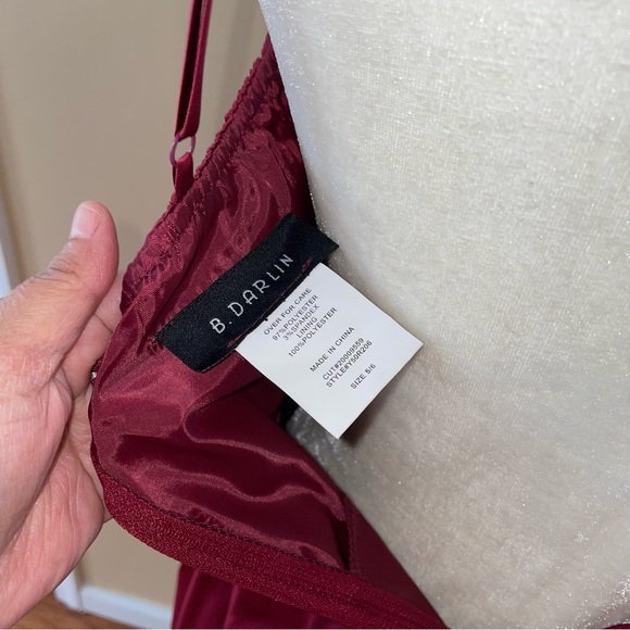 B DARLIN Satin Fit & Flare Dress in Wine - Picture 8 of 8
